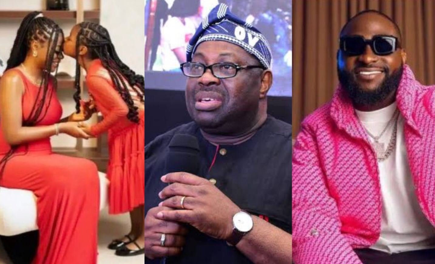 Dele Momodu (M), Sophia Momodu (L) and Davido (R)